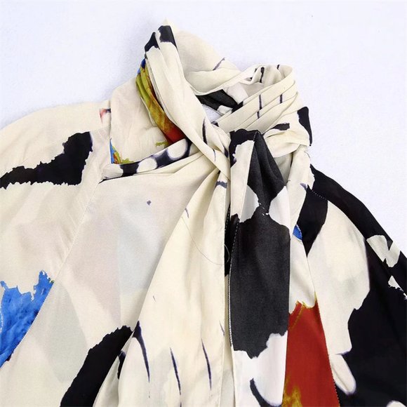 Women Loose Long Sleeve Shirt and Wrapping Print Pants - Picture 7 of 8